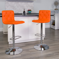 Flash Furniture Contemporary Tufted Orange Vinyl Adjustable Height Bar Stool with Chrome Base CH-112080-ORG-GG